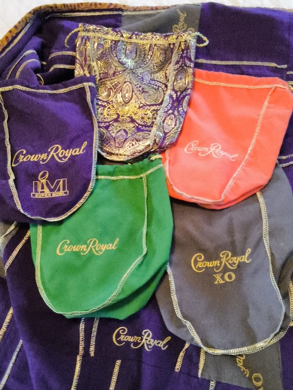 Crown Royal Ultimate  Set - Purple, Green, Gray, Peach, Gold Jewel Tone